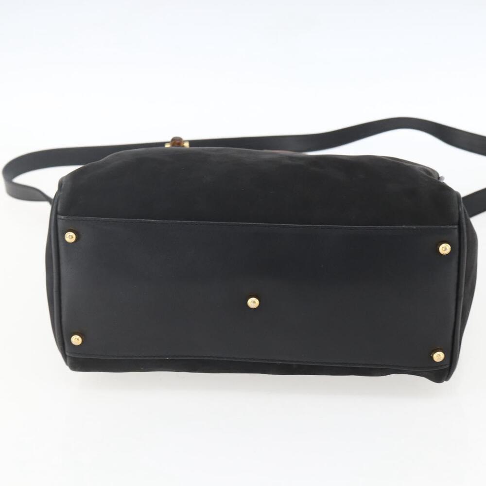 GUCCI Bamboo Hand Bag Suede 2way Black Gold 000 3444 0294 Auth 161026 - Picture 5 of 16